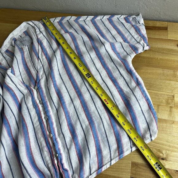 Rails Thea Tahiti Stripe Shirt White Blue V Neck Short Sleeve Tie Front Sz Large - Picture 11 of 11